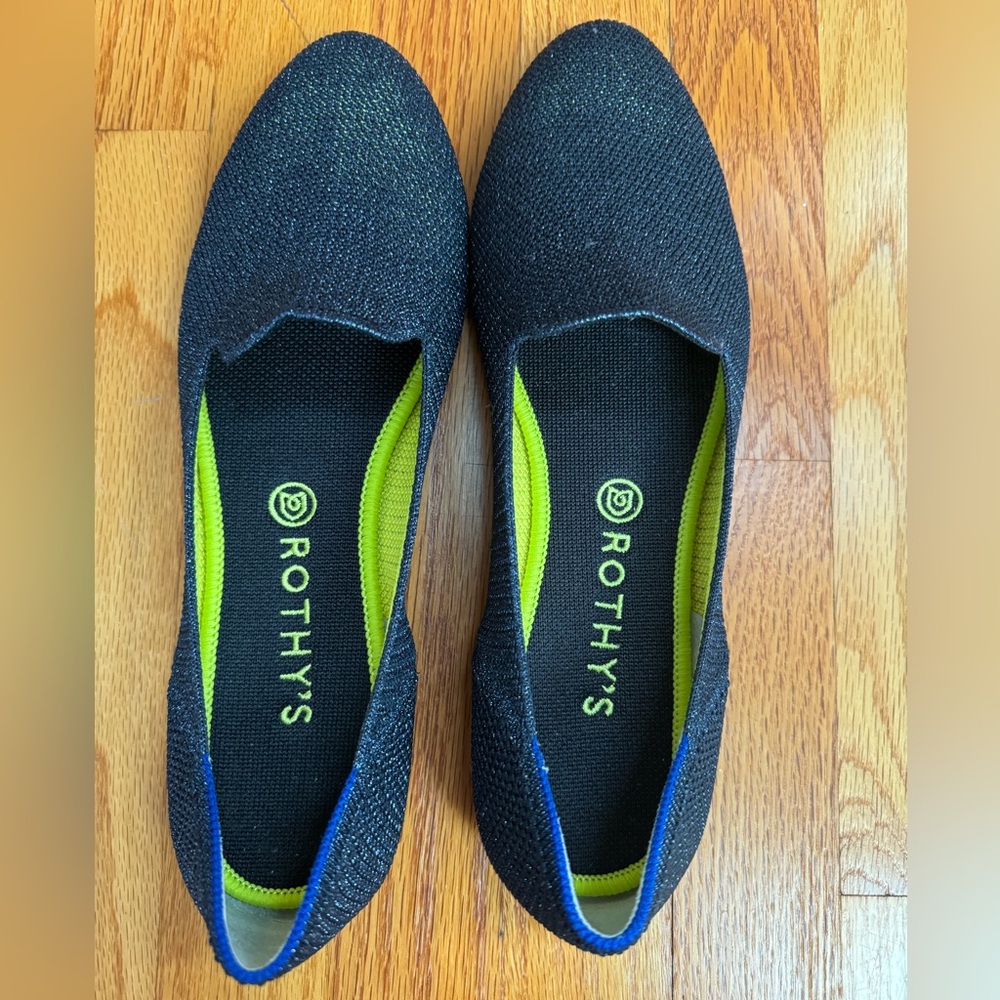 Black Friday retired navy blue metallic Rothy’s loafers